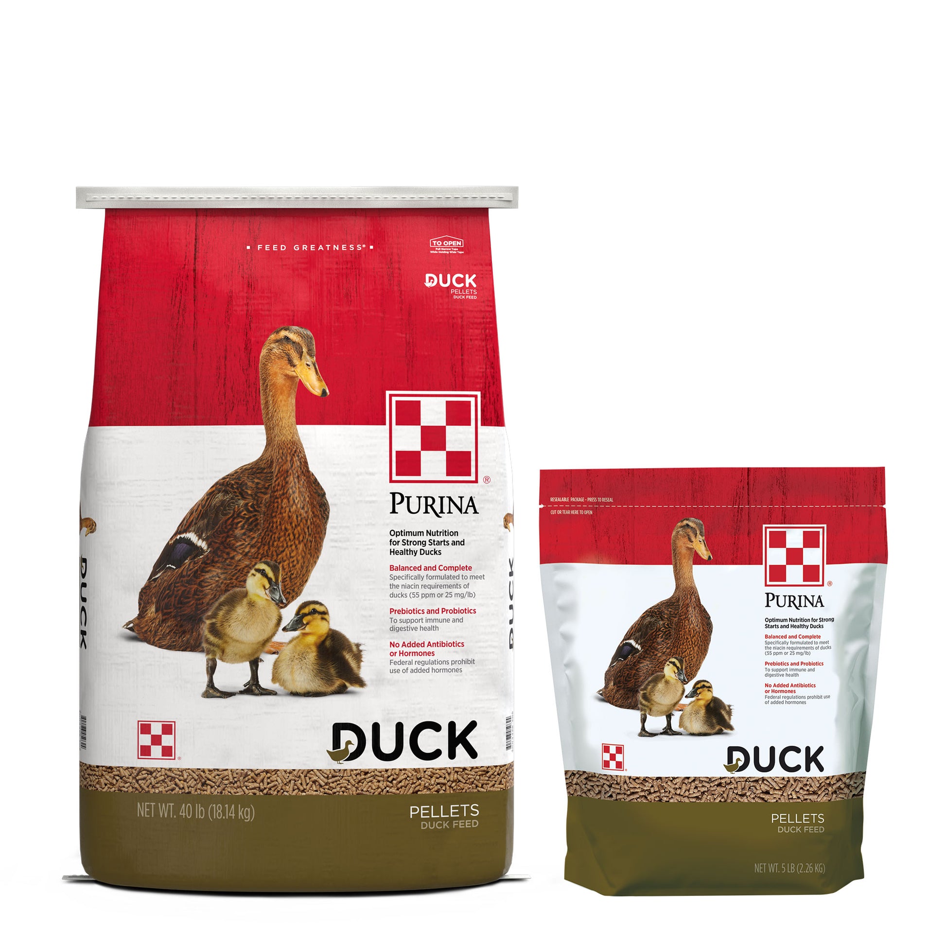 Purina Duck Feed Pellets 40 Pound Bag and the 5 Pound Pouch grouped together